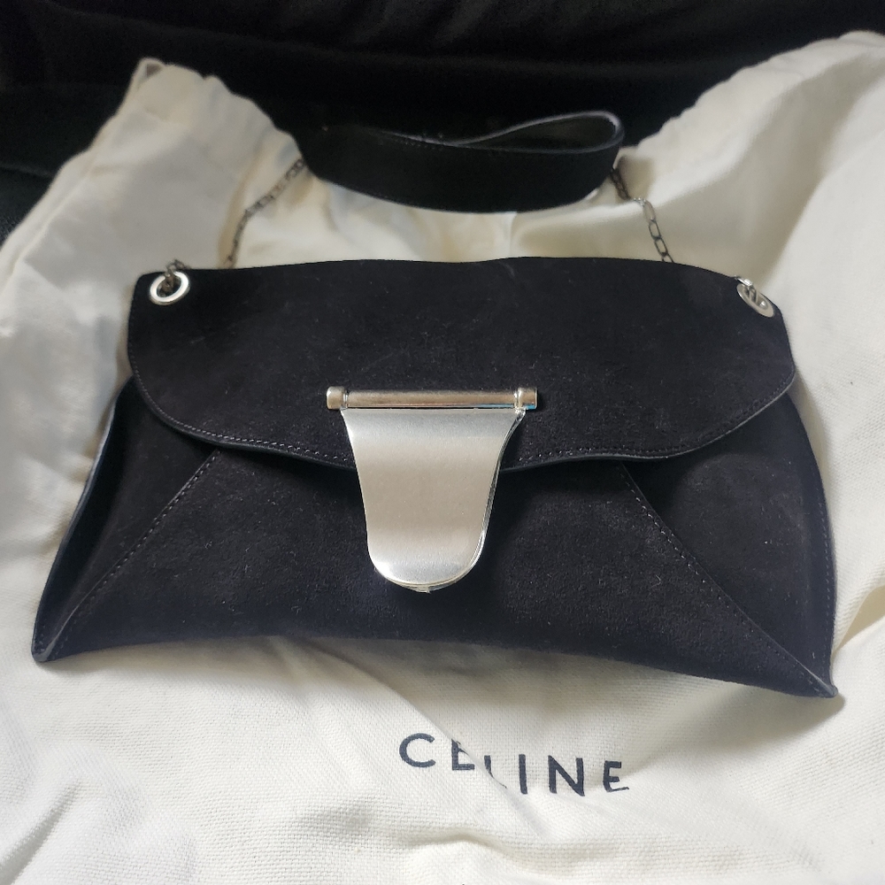 Curved Flap Shoulder Bag Suede Medium